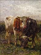 Bull and cow in the floodplains at Oosterbeek Johannes Hubertus Leonardus de Haas